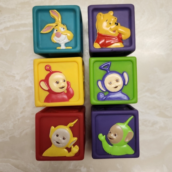 Hasbro Ragdoll 1998 Teletubbies & Pooh Soft Stacking Blocks 6 pieces - Picture 1 of 13
